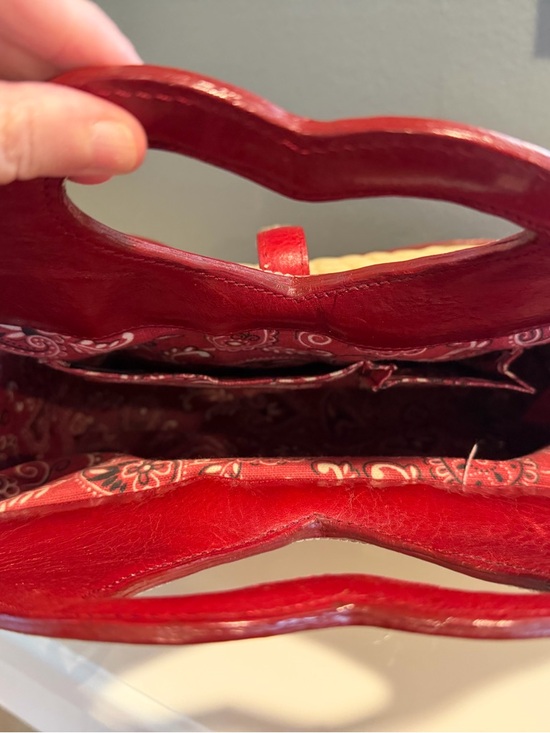 Brighton Woven Straw Tote Purse Red Leather Heart Handle opt. shoulder strap - Picture 11 of 16